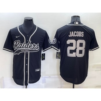 Men's Las Vegas Raiders #28 Josh Jacobs Black Cool Base Stitched Baseball Jersey Men's Las Vegas Raiders #28 Josh Jacobs Black Cool Base Stitched Baseball Jersey