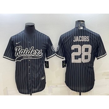 Men's Las Vegas Raiders #28 Josh Jacobs Black With Patch Cool Base Stitched Baseball Jersey Men's Las Vegas Raiders #28 Josh Jacobs Black With Patch Cool Base Stitched Baseball Jersey