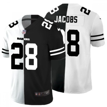 Men's Las Vegas Raiders #28 Josh Jacobs Black & White Split Vapor Split Limited Stitched Jersey Men's Las Vegas Raiders #28 Josh Jacobs Black & White Split Vapor Split Limited Stitched Jersey
