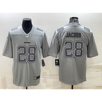 Men's Las Vegas Raiders #28 Josh Jacobs Grey Atmosphere Fashion Stitched Jersey Men's Las Vegas Raiders #28 Josh Jacobs Grey Atmosphere Fashion Stitched Jersey