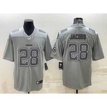 Men's Las Vegas Raiders #28 Josh Jacobs Grey Atmosphere Fashion With Patch Stitched Jersey Men's Las Vegas Raiders #28 Josh Jacobs Grey Atmosphere Fashion With Patch Stitched Jersey