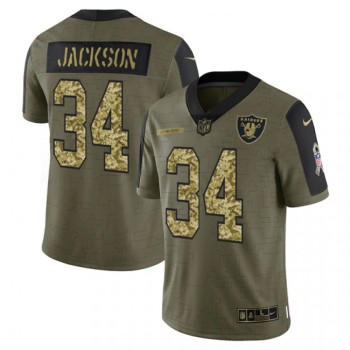 Men's Las Vegas Raiders #34 Bo Jackson 2021 Olive Camo Salute To Service Limited Stitched Jersey Men's Las Vegas Raiders #34 Bo Jackson 2021 Olive Camo Salute To Service Limited Stitched Jersey