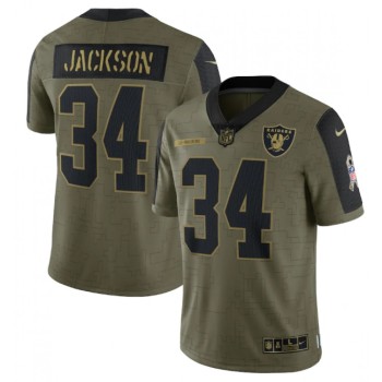 Men's Las Vegas Raiders #34 Bo Jackson 2021 Olive Salute To Service Limited Stitched Jersey Men's Las Vegas Raiders #34 Bo Jackson 2021 Olive Salute To Service Limited Stitched Jersey
