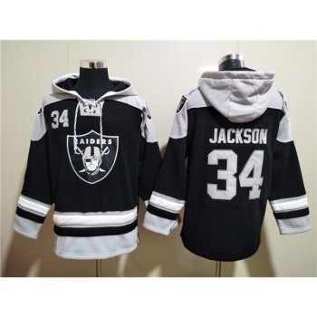 Men's Las Vegas Raiders #34 Bo Jackson Black Ageless Must-Have Lace-Up Pullover Hoodie Men's Las Vegas Raiders #34 Bo Jackson Black Ageless Must-Have Lace-Up Pullover Hoodie