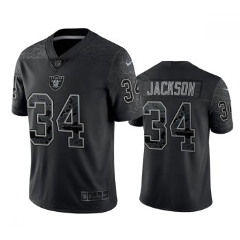 Men's Las Vegas Raiders #34 Bo Jackson Black Reflective Limited Stitched Football Jersey Men's Las Vegas Raiders #34 Bo Jackson Black Reflective Limited Stitched Football Jersey