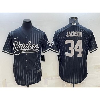 Men's Las Vegas Raiders #34 Bo Jackson Black With Patch Cool Base Stitched Baseball Jersey Men's Las Vegas Raiders #34 Bo Jackson Black With Patch Cool Base Stitched Baseball Jersey