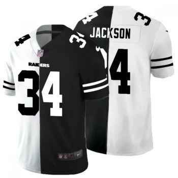 Men's Las Vegas Raiders #34 Bo Jackson Black & White Split Vapor Split Limited Stitched Jersey Men's Las Vegas Raiders #34 Bo Jackson Black & White Split Vapor Split Limited Stitched Jersey