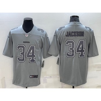 Men's Las Vegas Raiders #34 Bo Jackson Grey Atmosphere Fashion Stitched Jersey Men's Las Vegas Raiders #34 Bo Jackson Grey Atmosphere Fashion Stitched Jersey