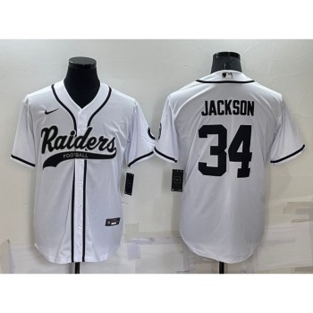 Men's Las Vegas Raiders #34 Bo Jackson White Cool Base Stitched Baseball Jersey Men's Las Vegas Raiders #34 Bo Jackson White Cool Base Stitched Baseball Jersey