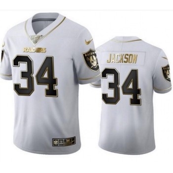 Men's Las Vegas Raiders #34 Bo Jackson White Golden Editon Limited Stitched Jersey Men's Las Vegas Raiders #34 Bo Jackson White Golden Editon Limited Stitched Jersey