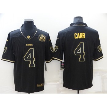 Men's Las Vegas Raiders #4 Derek Carr Black/Gold With 60th Anniversary Patch Vapor Limited Stitched Jersey Men's Las Vegas Raiders #4 Derek Carr Black/Gold With 60th Anniversary Patch Vapor Limited Stitched Jersey