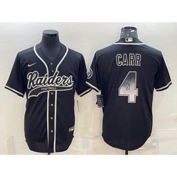 Men's Las Vegas Raiders #4 Derek Carr Black Gold With Patch Cool Base Stitched Baseball Jersey Men's Las Vegas Raiders #4 Derek Carr Black Gold With Patch Cool Base Stitched Baseball Jersey