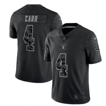 Men's Las Vegas Raiders #4 Derek Carr Black Reflective Limited Stitched Football Jersey Men's Las Vegas Raiders #4 Derek Carr Black Reflective Limited Stitched Football Jersey
