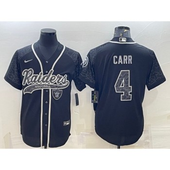 Men's Las Vegas Raiders #4 Derek Carr Black Reflective With Patch Cool Base Stitched Baseball Jersey Men's Las Vegas Raiders #4 Derek Carr Black Reflective With Patch Cool Base Stitched Baseball Jersey