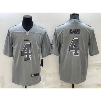 Men's Las Vegas Raiders #4 Derek Carr Grey With Patch Atmosphere Fashion Stitched Jersey Men's Las Vegas Raiders #4 Derek Carr Grey With Patch Atmosphere Fashion Stitched Jersey