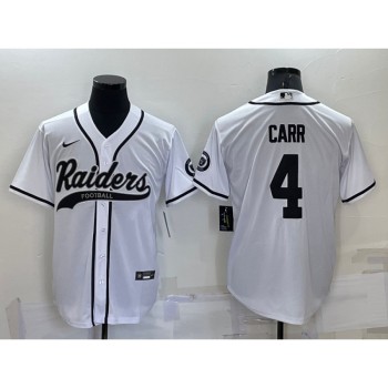 Men's Las Vegas Raiders #4 Derek Carr White Cool Base Stitched Baseball Jersey Men's Las Vegas Raiders #4 Derek Carr White Cool Base Stitched Baseball Jersey