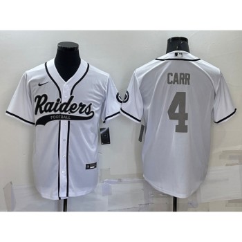 Men's Las Vegas Raiders #4 Derek Carr White Grey Cool Base Stitched Baseball Jersey Men's Las Vegas Raiders #4 Derek Carr White Grey Cool Base Stitched Baseball Jersey