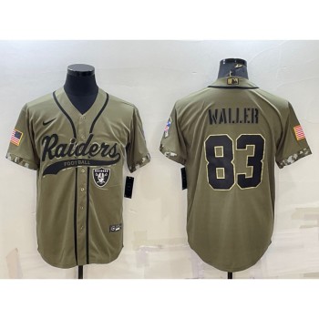 Men's Las Vegas Raiders #83 Darren Waller 2022 Olive Salute to Service Cool Base Stitched Baseball Jersey Men's Las Vegas Raiders #83 Darren Waller 2022 Olive Salute to Service Cool Base Stitched Baseball Jersey
