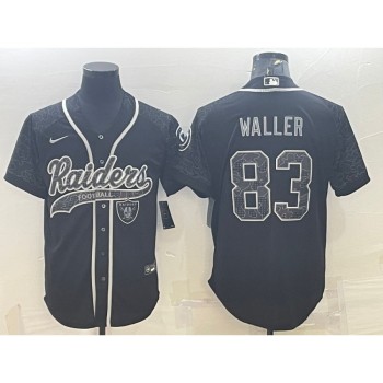 Men's Las Vegas Raiders #83 Darren Waller Black Reflective With Patch Cool Base Stitched Baseball Jersey Men's Las Vegas Raiders #83 Darren Waller Black Reflective With Patch Cool Base Stitched Baseball Jersey