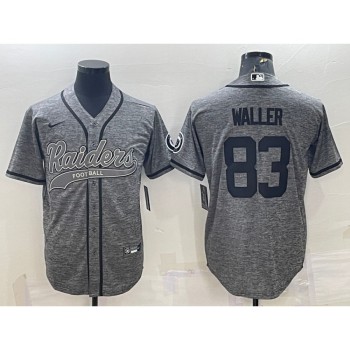 Men's Las Vegas Raiders #83 Darren Waller Grey With Patch Cool Base Stitched Baseball Jersey Men's Las Vegas Raiders #83 Darren Waller Grey With Patch Cool Base Stitched Baseball Jersey