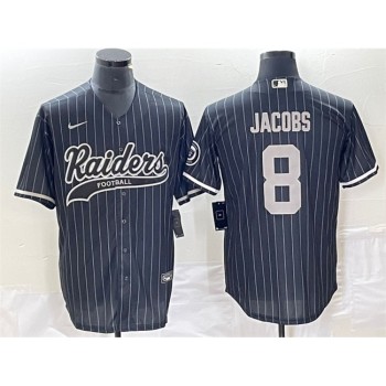 Men's Las Vegas Raiders #8 Josh Jacobs Black Cool Base Stitched Baseball Jersey Men's Las Vegas Raiders #8 Josh Jacobs Black Cool Base Stitched Baseball Jersey