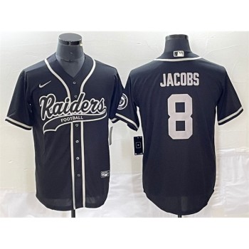 Men's Las Vegas Raiders #8 Josh Jacobs Black Cool Base Stitched Baseball Jersey Men's Las Vegas Raiders #8 Josh Jacobs Black Cool Base Stitched Baseball Jersey