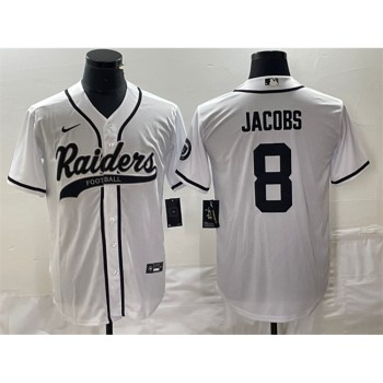 Men's Las Vegas Raiders #8 Josh Jacobs White Cool Base Stitched Baseball Jersey Men's Las Vegas Raiders #8 Josh Jacobs White Cool Base Stitched Baseball Jersey