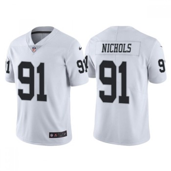 Men's Las Vegas Raiders #91 Bilal Nichols White Vapor Limited Stitched Jersey Men's Las Vegas Raiders #91 Bilal Nichols White Vapor Limited Stitched Jersey