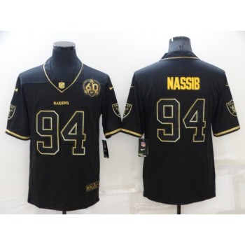 Men's Las Vegas Raiders #94 Carl Nassib Black/Gold With 60th Anniversary Patch Vapor Limited Stitched Jersey Men's Las Vegas Raiders #94 Carl Nassib Black/Gold With 60th Anniversary Patch Vapor Limited Stitched Jersey