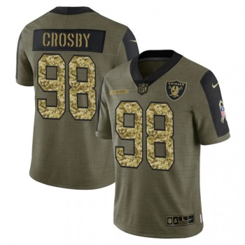 Men's Las Vegas Raiders #98 Maxx Crosby 2021 Olive Camo Salute To Service Limited Stitched Jersey Men's Las Vegas Raiders #98 Maxx Crosby 2021 Olive Camo Salute To Service Limited Stitched Jersey