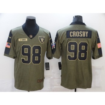 Men's Las Vegas Raiders #98 Maxx Crosby 2021 Olive Salute To Service Limited Stitched Jersey Men's Las Vegas Raiders #98 Maxx Crosby 2021 Olive Salute To Service Limited Stitched Jersey