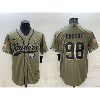 Men's Las Vegas Raiders #98 Maxx Crosby 2022 Olive Salute to Service Cool Base Stitched Baseball Jersey Men's Las Vegas Raiders #98 Maxx Crosby 2022 Olive Salute to Service Cool Base Stitched Baseball Jersey