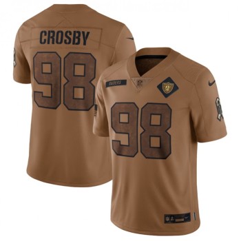 Men's Las Vegas Raiders #98 Maxx Crosby 2023 Brown Salute To Service Limited Stitched Football Jersey Men's Las Vegas Raiders #98 Maxx Crosby 2023 Brown Salute To Service Limited Stitched Football Jersey