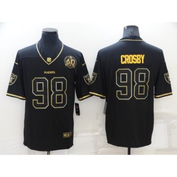 Men's Las Vegas Raiders #98 Maxx Crosby Black/Gold With 60th Anniversary Patch Vapor Limited Stitched Jersey Men's Las Vegas Raiders #98 Maxx Crosby Black/Gold With 60th Anniversary Patch Vapor Limited Stitched Jersey