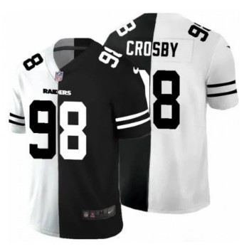 Men's Las Vegas Raiders #98 Maxx Crosby Black & White Split Vapor Limited Stitched Jersey Men's Las Vegas Raiders #98 Maxx Crosby Black & White Split Vapor Limited Stitched Jersey