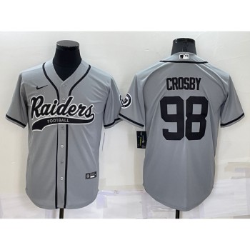 Men's Las Vegas Raiders #98 Maxx Crosby Grey Cool Base Stitched Baseball Jersey Men's Las Vegas Raiders #98 Maxx Crosby Grey Cool Base Stitched Baseball Jersey