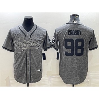 Men's Las Vegas Raiders #98 Maxx Crosby Grey With Patch Cool Base Stitched Baseball Jersey Men's Las Vegas Raiders #98 Maxx Crosby Grey With Patch Cool Base Stitched Baseball Jersey