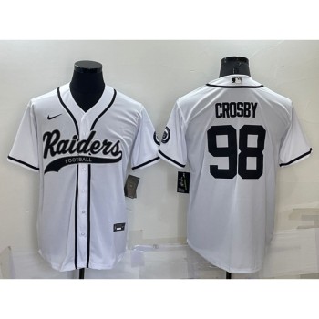 Men's Las Vegas Raiders #98 Maxx Crosby White Cool Base Stitched Baseball Jersey Men's Las Vegas Raiders #98 Maxx Crosby White Cool Base Stitched Baseball Jersey