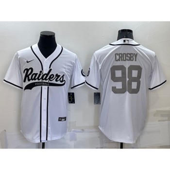 Men's Las Vegas Raiders #98 Maxx Crosby White Grey Cool Base Stitched Baseball Jersey Men's Las Vegas Raiders #98 Maxx Crosby White Grey Cool Base Stitched Baseball Jersey