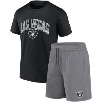 Men's Las Vegas Raiders Black/Heather Gray Arch T-Shirt & Shorts Combo Set Men's Las Vegas Raiders Black/Heather Gray Arch T-Shirt & Shorts Combo Set