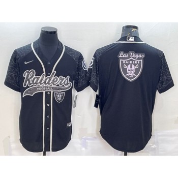 Men's Las Vegas Raiders Black Reflective Team Big Logo With Patch Cool Base Stitched Baseball Jersey Men's Las Vegas Raiders Black Reflective Team Big Logo With Patch Cool Base Stitched Baseball Jersey