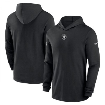 Men's Las Vegas Raiders Black Sideline Performance Long Sleeve Hoodie T-Shirt Men's Las Vegas Raiders Black Sideline Performance Long Sleeve Hoodie T-Shirt