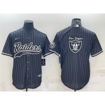 Men's Las Vegas Raiders Black Team Big Logo With Patch Cool Base Stitched Baseball Jersey Men's Las Vegas Raiders Black Team Big Logo With Patch Cool Base Stitched Baseball Jersey