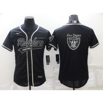Men's Las Vegas Raiders Black Team Big Logo With Patch Flex Base Stitched Baseball Jersey Men's Las Vegas Raiders Black Team Big Logo With Patch Flex Base Stitched Baseball Jersey