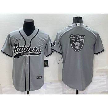 Men's Las Vegas Raiders Grey Team Big Logo With Patch Cool Base Stitched Baseball Jersey Men's Las Vegas Raiders Grey Team Big Logo With Patch Cool Base Stitched Baseball Jersey