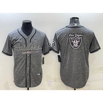 Men's Las Vegas Raiders Grey Team Big Logo With Patch Cool Base Stitched Baseball Jersey Men's Las Vegas Raiders Grey Team Big Logo With Patch Cool Base Stitched Baseball Jersey