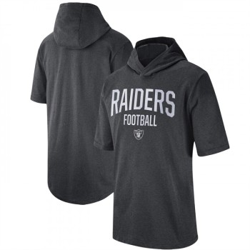 Men's Las Vegas Raiders Heathered Charcoal Sideline Training Hoodie Performance T-Shirt Men's Las Vegas Raiders Heathered Charcoal Sideline Training Hoodie Performance T-Shirt