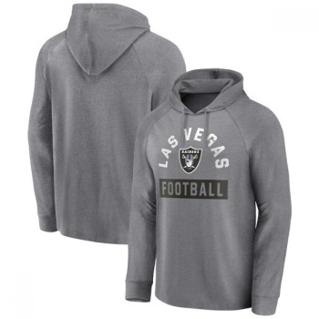 Men's Las Vegas Raiders Heathered Gray No Time Off Raglan Pullover Hoodie Men's Las Vegas Raiders Heathered Gray No Time Off Raglan Pullover Hoodie