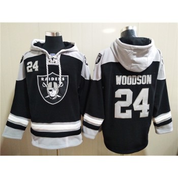 Men's Las Vegas Raiders #24 Charles Woodson Black Ageless Must-Have Lace-Up Pullover Hoodie Men's Las Vegas Raiders #24 Charles Woodson Black Ageless Must-Have Lace-Up Pullover Hoodie
