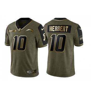 Men's Los Angeles Chargers #10 Justin Herbert 2021 Olive Golden Salute To Service Limited Stitched Jersey Men's Los Angeles Chargers #10 Justin Herbert 2021 Olive Golden Salute To Service Limited Stitched Jersey